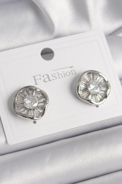 shopwave Brass Silver Rk Zircon Stone Clover Model Women's Earrings