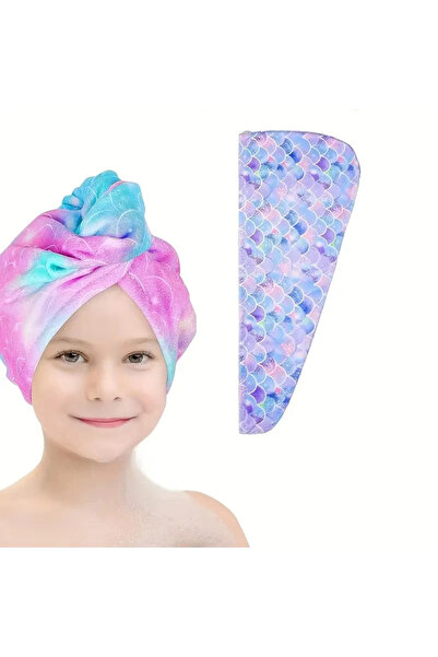 Choice Blue fish scales microfiber hair towel dry hair cap, Cartoon print abs...