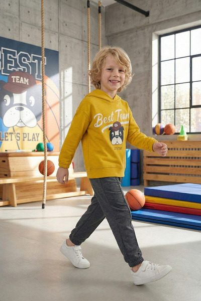 BABY SPORT Erkek Çocuk Takım Kapüşonlu Baskılı Pamuklu Eşofman Takımı
