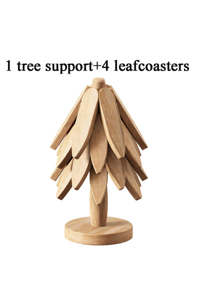 Choice L 4pcs-B Tree Shape Wooden Trivet Set 4 Trivets + 1 Stand for Hot Dish...