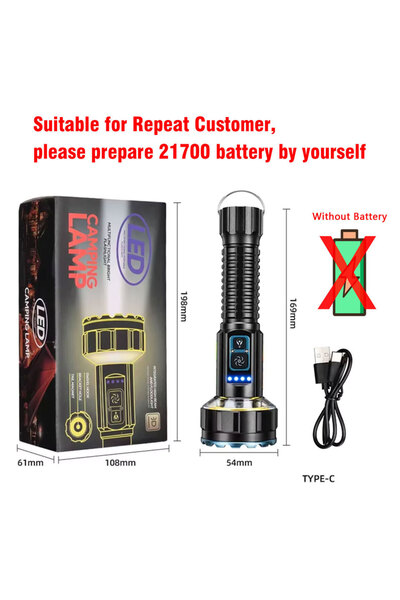 Choice مصباح يدوي قابل لإعادة الشحن عالي الإضاءة، تركيز ثابت، البطارية غير مش...