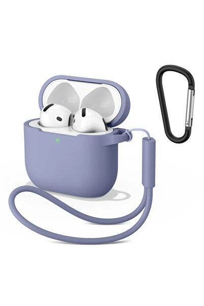 Choice جراب سيليكون ناعم أزرق رمادي لسماعات AirPods 4 اللاسلكية بتقنية بلوتوث