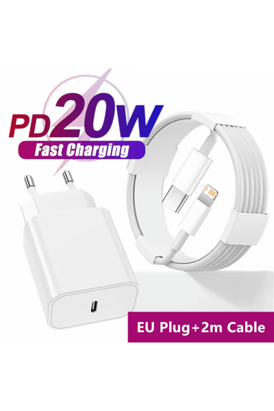 Choice EU Plug - 2m Cable 20W PD EU Plug Fast Charger For iPhone 11 12 13 Min...