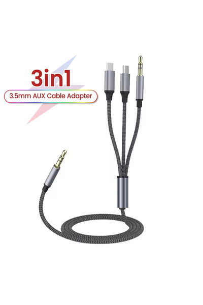 Choice 3 في 1 AUX - 115 سم 3 في 1 كابل نوع C 3.5 مم جاك AUX إلى كابل صوت IOS ...
