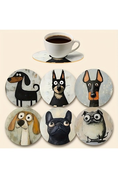 Choice one size fits all 6pcs 6pcs Colorful Wooden Dog Coasters Set | Cute De...