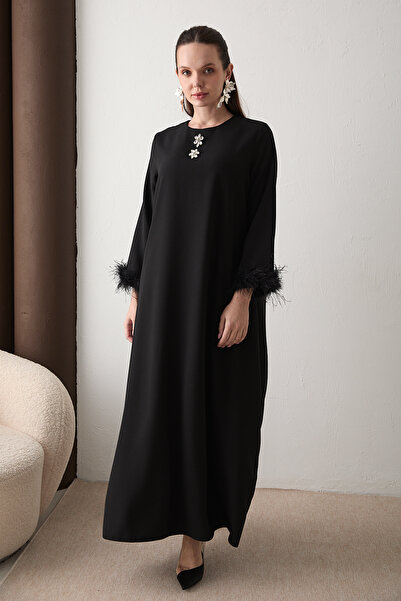 Melike Tatar Rochie cu broșă cu pene pe mâneci 32-2635