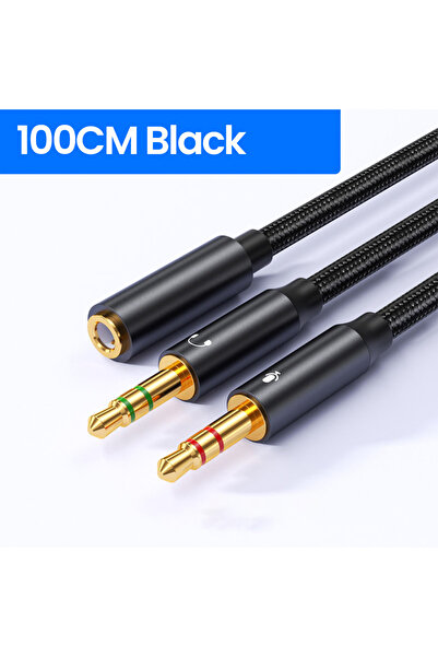 Choice كابل سماعة رأس أسود بطول 100 سم وقطر 3.5 ملم مع ميكروفون ومحول 2 في 1،...