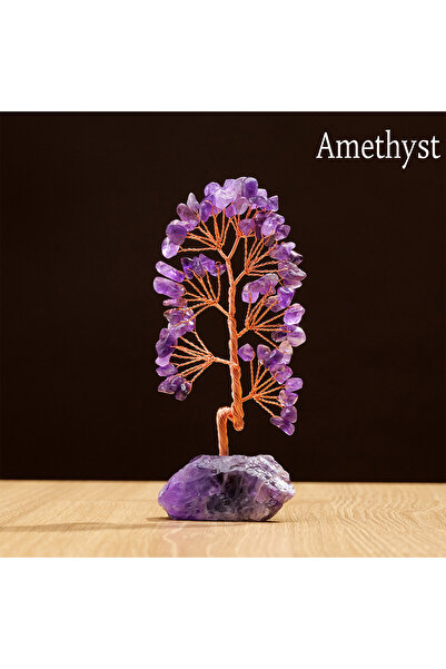 Choice قطعة واحدة من حجر الجمشت الطبيعي الكريستالي لتزيين شجرة الحظ بقاعدة من...