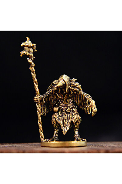 Choice Light Grey Mystical Wizard Birdman Brass Statue​ - Vintage Staff-Holdi...