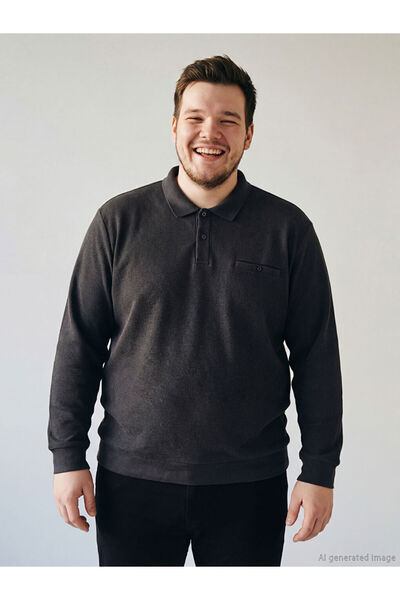 LC Waikiki Anthracite Plus Size Polo Neck Men's Sweatshirt