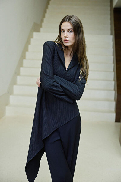 BE BLUE Black Striped Asymmetric Blouse