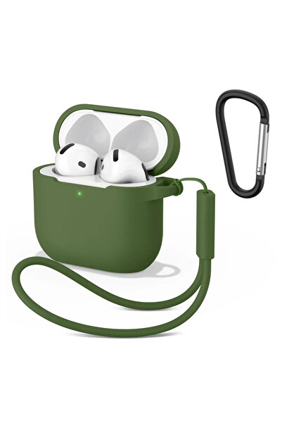 Choice جراب سيليكون ناعم أخضر عشبي اللون لسماعات AirPods 4 اللاسلكية بتقنية ب...