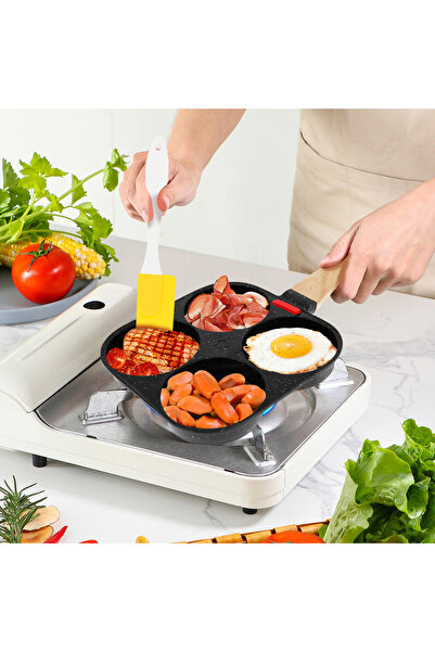 Choice black 4 Cup Egg Frying Pan Nonslip Omelette Pan Skillet with Oil Brush...