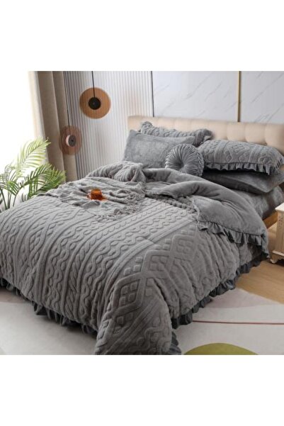 Alhabib bedding Single and a half gray luxury faux fur bedspread, suitable fo...