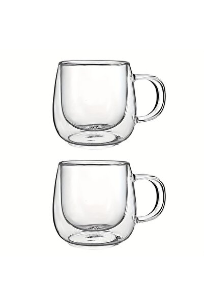 Choice 200-400ml 250ml 2 Pack Glass Coffee Mugs - Double Wall Insulated Mug S...