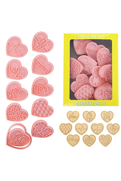 Choice 10PCS-Love F 10 Pcs Heart Shape Cookie Cutter Love Flower Pattern Bisc...