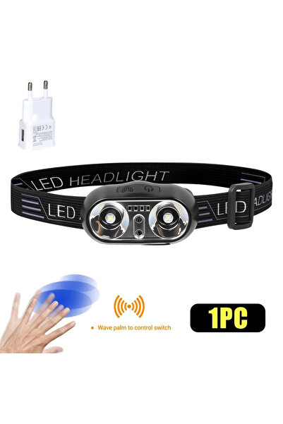 Heinast 1pc-EU Plug Strong Light Headlamp Portable LED Sensor Headlamp USB Re...