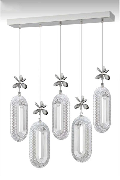 Bohem Aydınlatma Modern Masa Üstü Krom Elips 5'Li Sarkıt 3 Renk LED Modern Avize