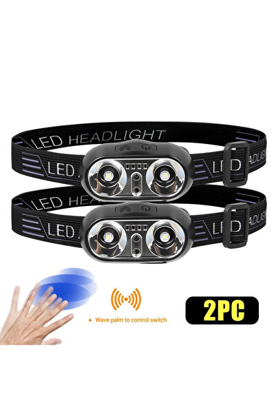Heinast 2pcs Strong Light Headlamp Portable LED Sensor Headlamp USB Rechargea...