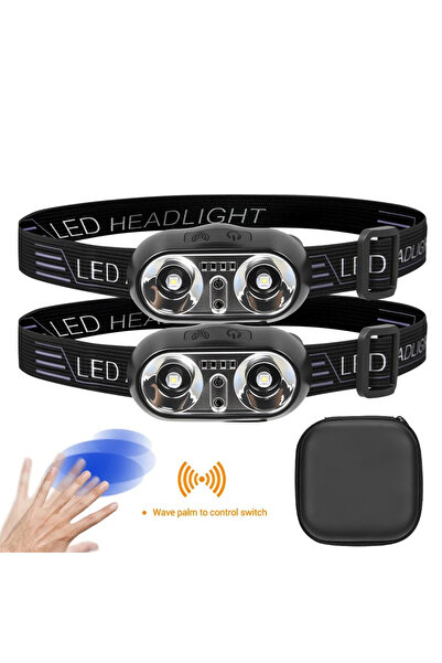 Heinast 2pcs-Bag Strong Light Headlamp Portable LED Sensor Headlamp USB Recha...