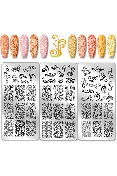 Choice AECH06-14971 3pcs Swirl Pattern Nail Art Templates French Nail Stampin...
