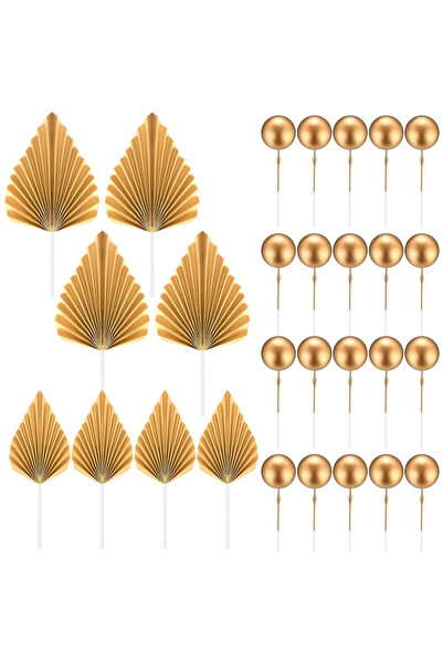 Choice gold 28 Pcs Gold Balls Cake Toppers Gold Palm Leaves Cake Decorations ...