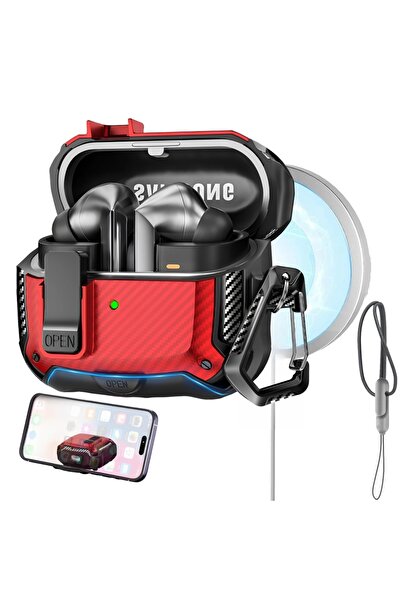 Choice جراب حماية من ألياف الكربون لسماعات Galaxy Buds 3 Pro باللون الأحمر مع...