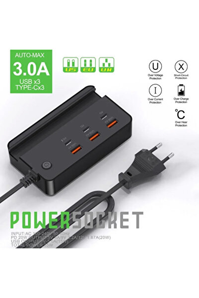 Choice1 شاحن هاتف بمنفذ USB نوع C أسود بـ 3 منافذ USB و3 منافذ PD، قوة 35 واط...