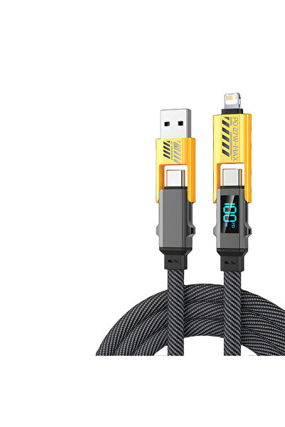 Choice كابل شحن سريع 4 في 1 بطول متر واحد، أصفر اللون، بقدرة 100 واط، مزود بم...