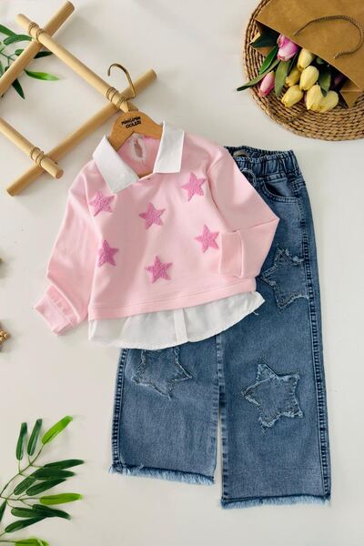 Minigimin Cicileri My Little One's Cicileri Pantsch Star Patterned Jeans Pant...