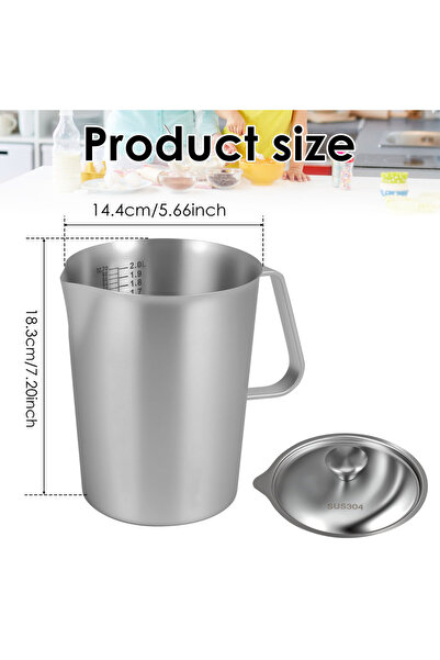 choice2 2L Stainless Steel Milk Frothing Jug With Handle and Lid Rust Proof L...