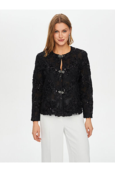 Faik Sönmez Çiçek Desen Aplike Ve Payet Detaylı Abiye Ceket