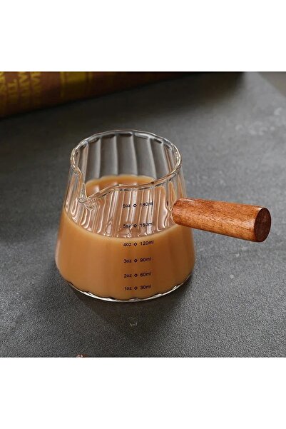 Choice كوب قياس زجاجي شفاف سعة 180 مل بمقبض خشبي، كوب استخلاص قهوة مزود بمقيا...