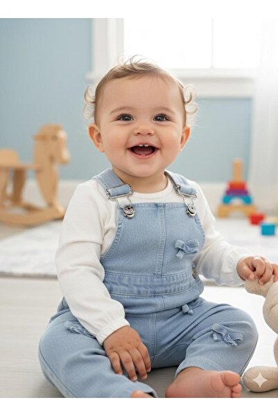 Alpbebe Kot fiyonklu kolları büzgü omuzdan çıtçıt badili mevsimlik kot 2 parç...