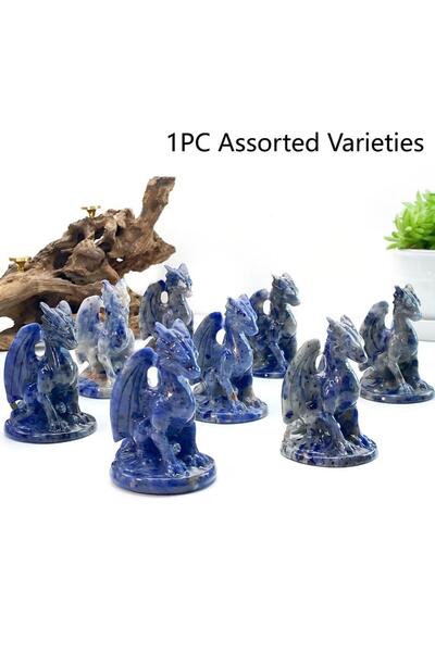 Choice قطعة واحدة عشوائية من تمثال تنين من حجر الصوداليت الأزرق، قطعة واحدة م...