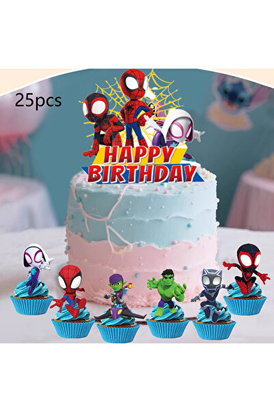 Miniso ٢٥ قطعة من زينة الكيك والكب كيك لشخصية سبايدي وأصدقائه المذهلين، زينة ...