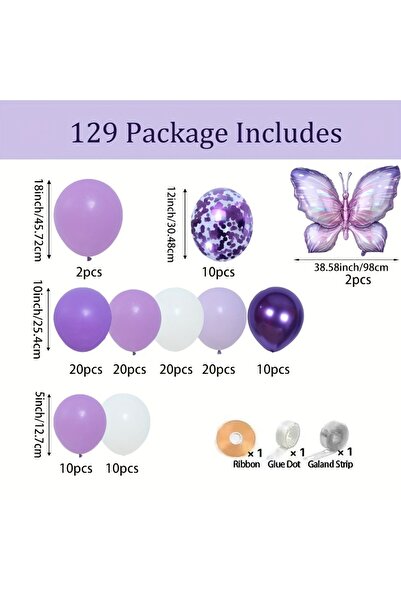 Choice Other A1-1-129P 129PCS Purple Butterfly Balloon Arch Kit with Curling ...