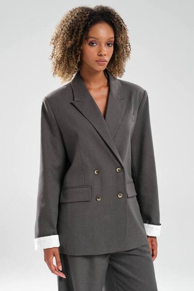 tw3 Women's Lace Detailed Double Breasted Closure Design Jacket