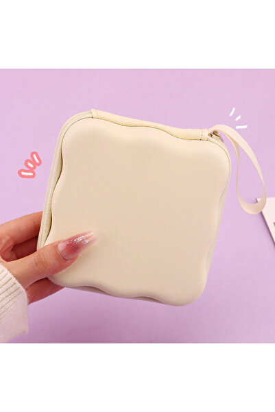 Choice حقيبة تخزين محمولة لحماية الكابلات باللون البيج، مزينة بفيونكة جميلة، ...