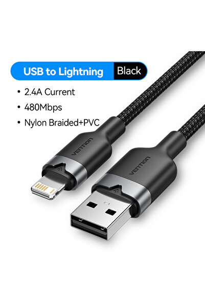 Choice كابل شحن سريع من نوع Vention USB إلى Lightning بقوة 12 واط وتيار 2.4 أ...
