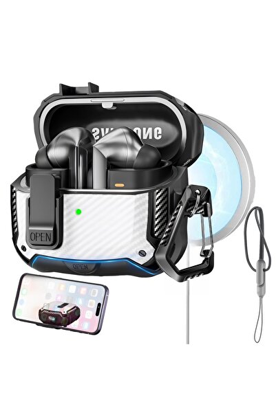 Choice جراب حماية من ألياف الكربون لسماعات Galaxy Buds 3 Pro باللون الأبيض مع...