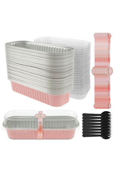 Choice Pink 50Pcs Mini Loaf Pans Aluminum Foil Mini Cake Pans w/ Lids Spoons ...