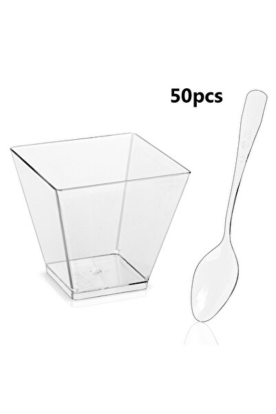 APWIKOGER 50pcs Plastic Dessert Cup Kitchen Decor Square Mini Dessert Cups wi...