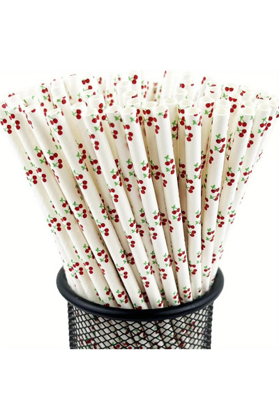 choice2 25pcs Cherry straw 25Pcs Colorful Disposable Paper Straws Pink Cherry...