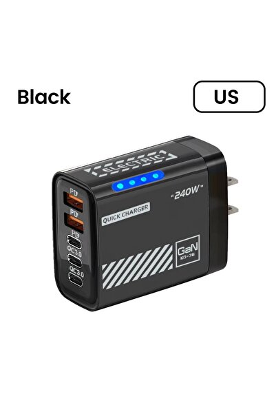 Choice شاحن هاتف سريع أسود اللون بقوة 240 واط، مزود بقابس أمريكي/أوروبي، 5 من...