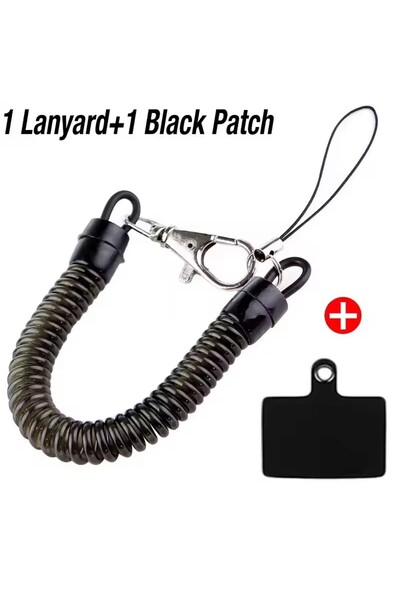 Choice5 1Pcs Black Set Telescopic Spring Lanyard Gasket Phone Safety Tether w...