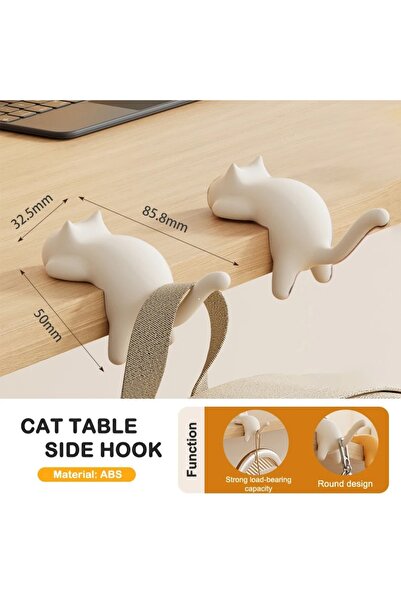 Choice خطافان أبيضان على شكل قطة لحقيبة الظهر، حافة مكتب المكتب، لا يتركان أث...