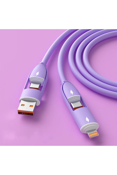 Choice كابل USB أرجواني بطول 1 متر، 4 في 1، مصنوع من السيليكا جل، معتمد من MF...