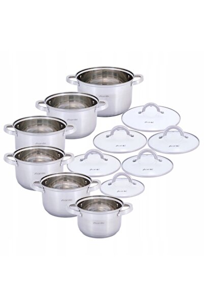 Kamille Set of 6 Pots with Glass Lid, Kamille, Stainless Steel, 2.1 - 6.5 L, ...