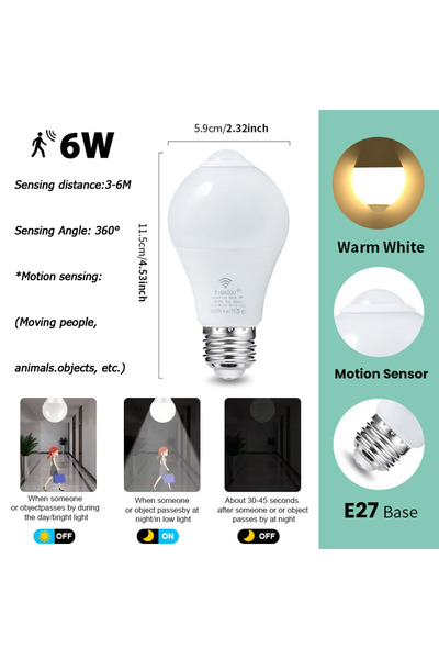 Choice 4pcs 6W Warm white 4pcs Led Bulbs Radar Motion Sensor Bulb E27 LED Bul...